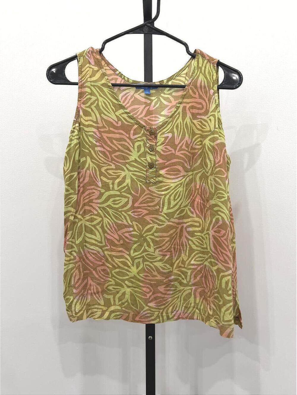 Blue Ginger Women's Sleeveless Leaf Print Tank Top Size S 100% Rayon